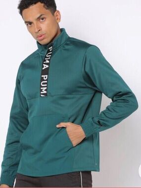Puma Men's Teal Half-Zip Pullover with Branded Placket